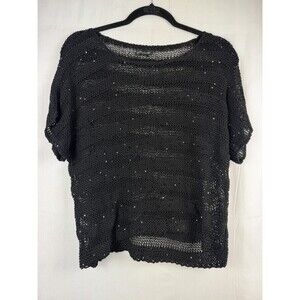 Eileen Fisher Open Knit Top Crochet Cotton Sequin Top